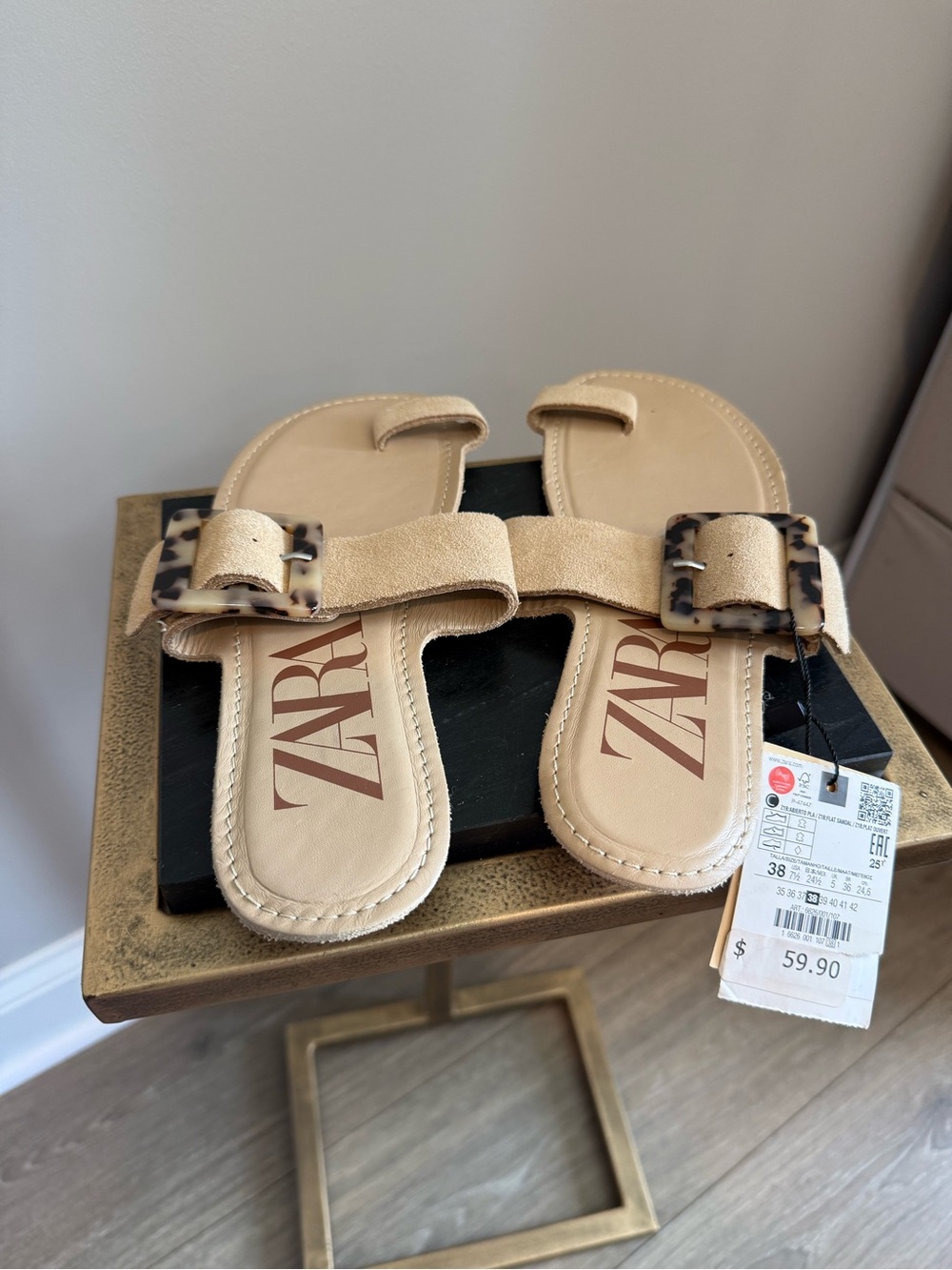 Zara Beige Buckle Slide Sandals - Picture 6 of 12